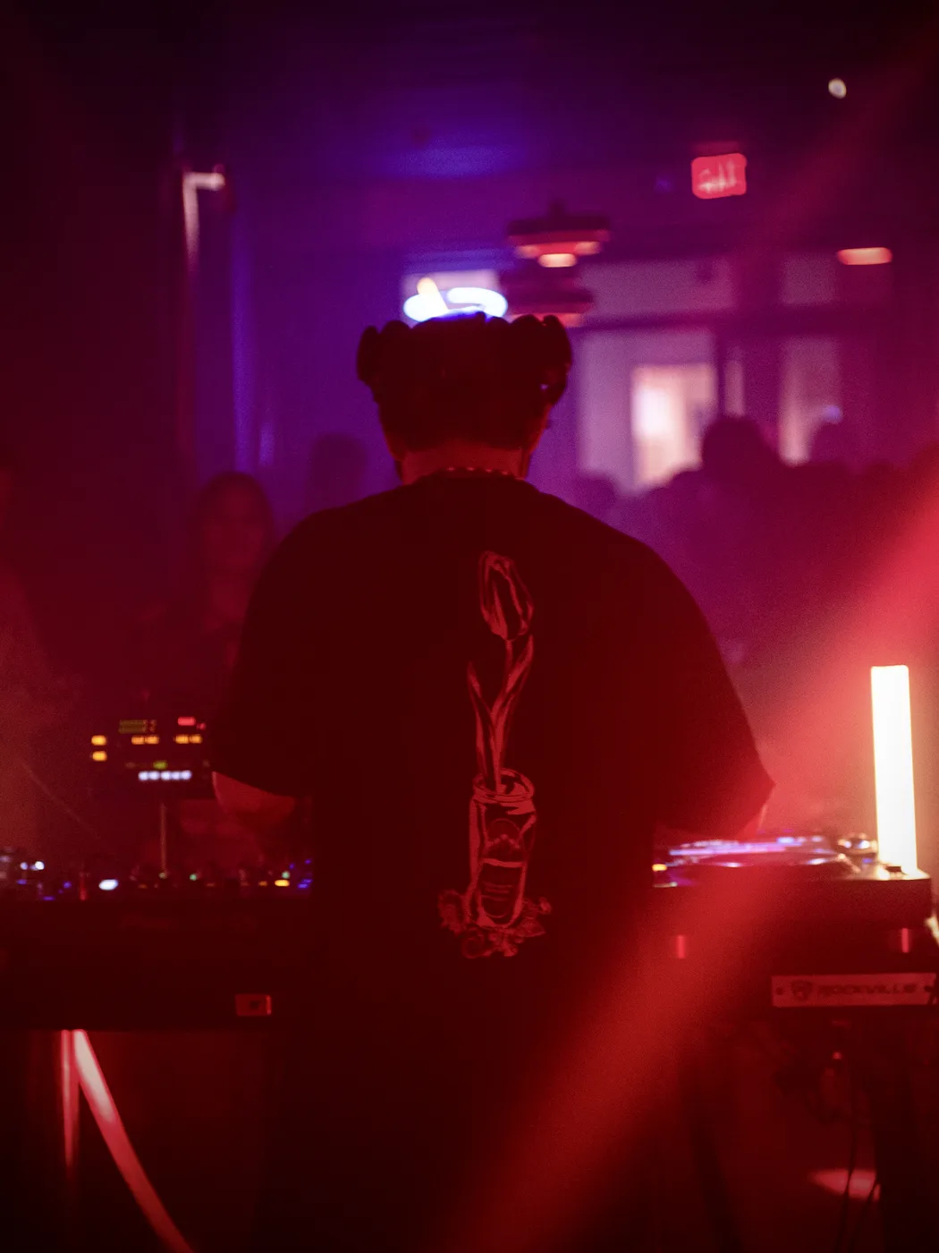 AUSTAL DJing, red and purple stage lighting